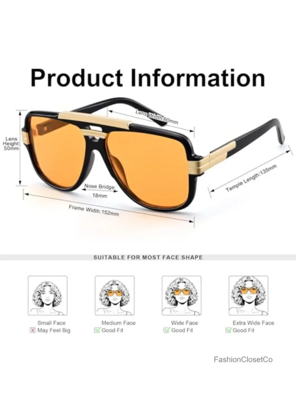 Oversized Aviator Sunglasses Square Frame UV400 Retro Vintage Shades